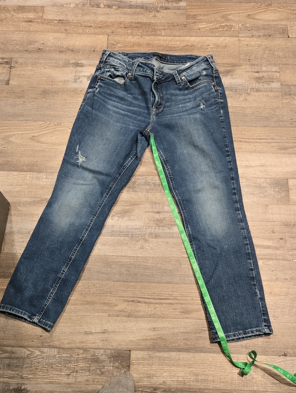 Silver Jeans Distressed Dark Blue Boyfriend Jeans